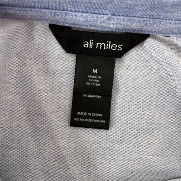 Ali Mlies Top Shirt Womens Medium Blue Sweatshirt Ruffle 3/4 Roll Tab Art Boxy - Picture 5 of 10